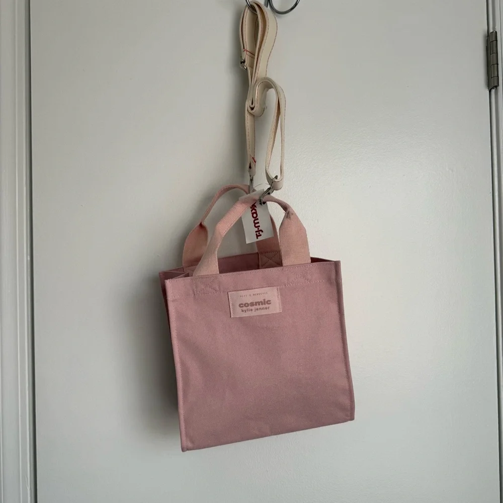 Cosmic Kylie Jenner Pink Canvas Mini Tote Bag Crossbody Strap